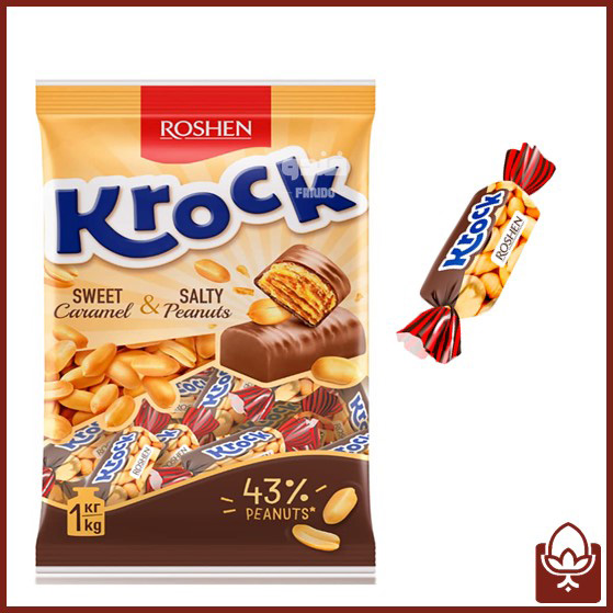شکلات پذیرایی کروک روشن Roshen بسته ۱ کیلویی | با کارامل شیرین، بادام‌زمینی شور و طعمی متفاوت