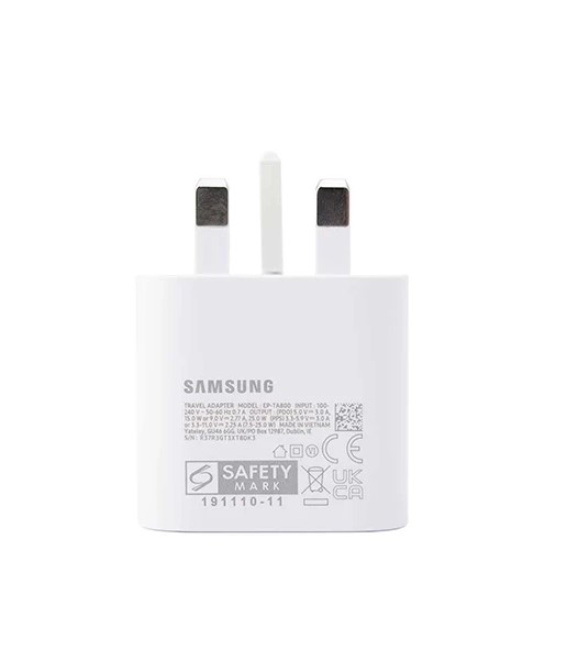 کلگی شارژر 25 وات سه شاخه اروپایی سامسونگ (Samsung) مدل EP-TA800NBEGWW با گارانتی ویستا حافظه — تصویر ۳