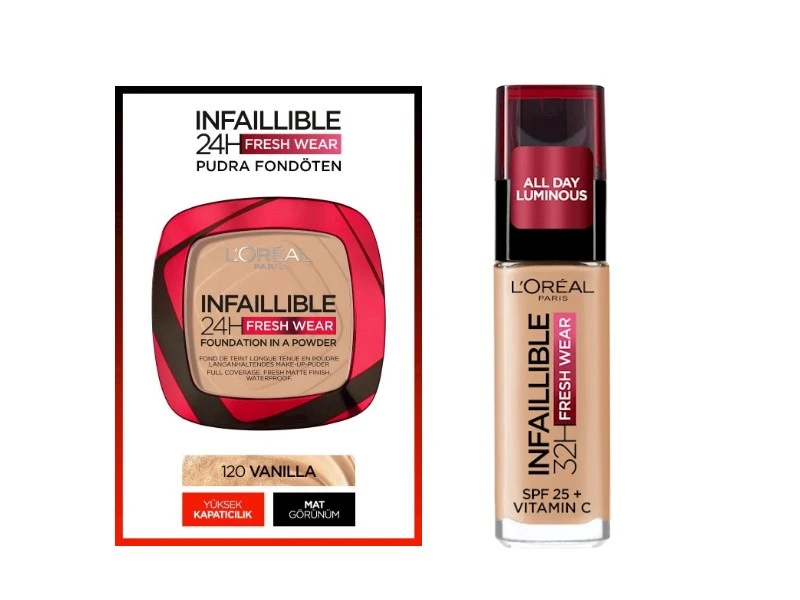 ست کرم پودر و پنکک LOREAL شماره 120 مدل FRESH WEAR