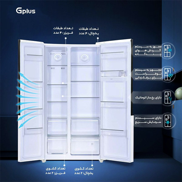 یخچال و فریزر ساید بای ساید جی پلاس مدل GSS-P7630S — تصویر ۵