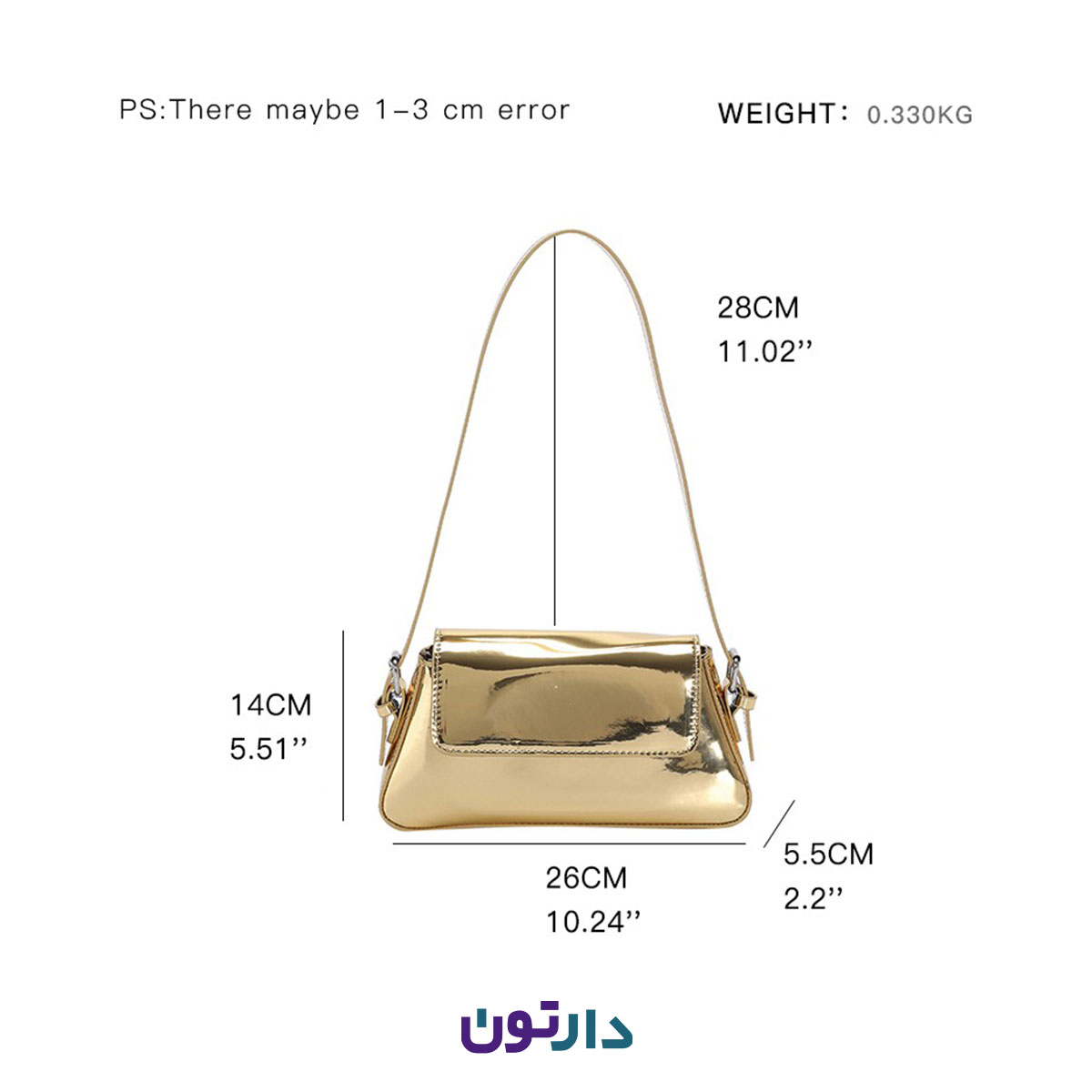 کیف دوشی زنانه طلایی برند prettylittlething مدل cng7168 — تصویر ۶