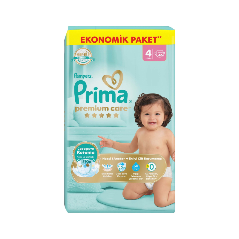 پوشک پمپرز پریما مدل premium care سایز 4 بسته 46 عددی