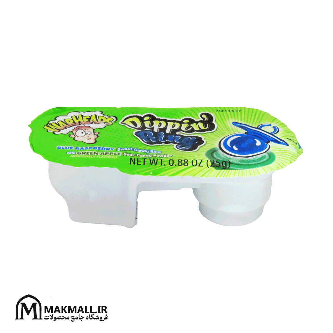 آبنبات حلقه‌ای وارهدز Dippin’ Ring طعم بلوبری و سیب سبز 25 گرم | Warheads Candy Ring Blue Raspberry &amp; Green Apple 25g