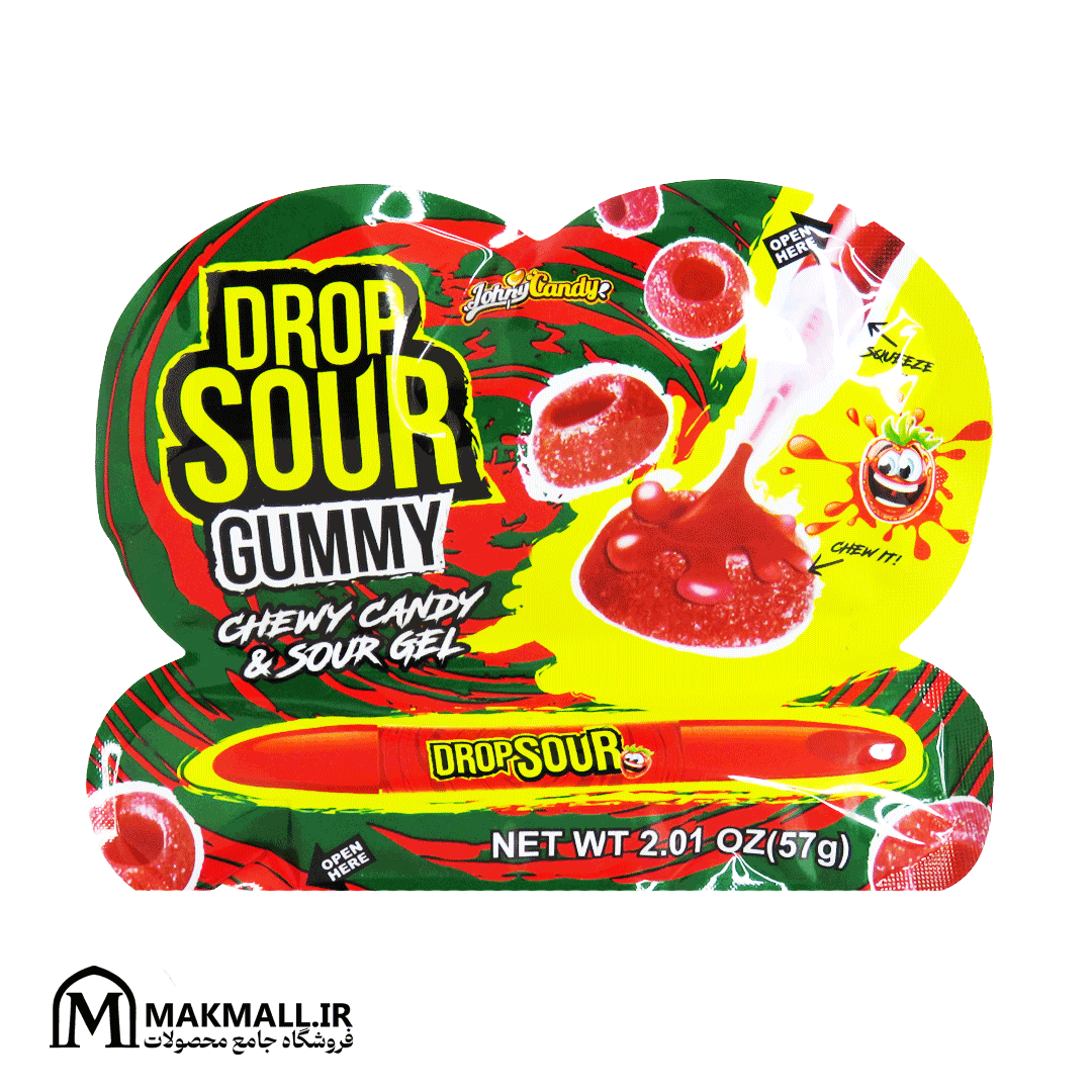 پاستیل ترش جانی کندی Drop Sour آبی وزن 57 گرم | Johny Candy Drop Sour Blue Gummy Chewy &amp; Sour Gel 57g — تصویر ۳
