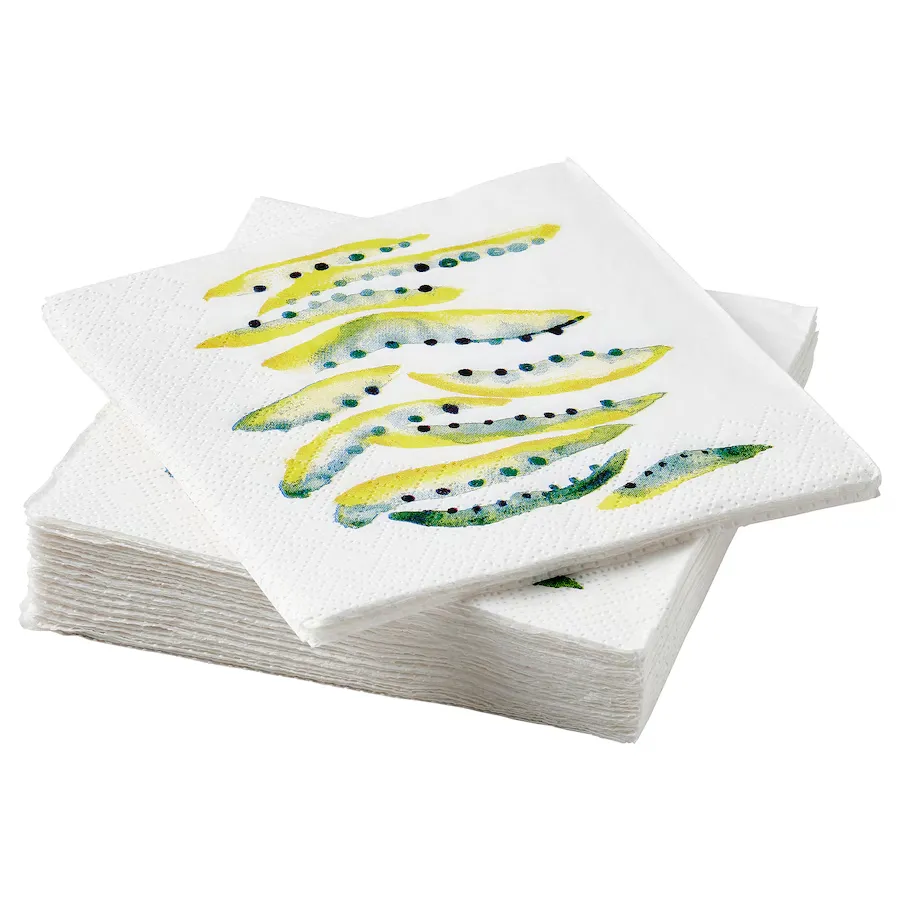 پک 30 تایی دستمال‌ کاغذی طرح‌دار زرد/سبز ایکیا NABBFISK سایز 24×24 سانتی‌متر