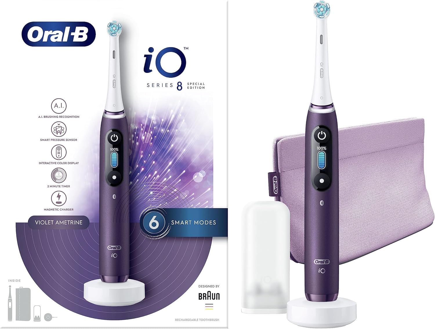 مسواک برقی اورال بی Oral-B iO Series 8 رنگ بنفش — تصویر ۳