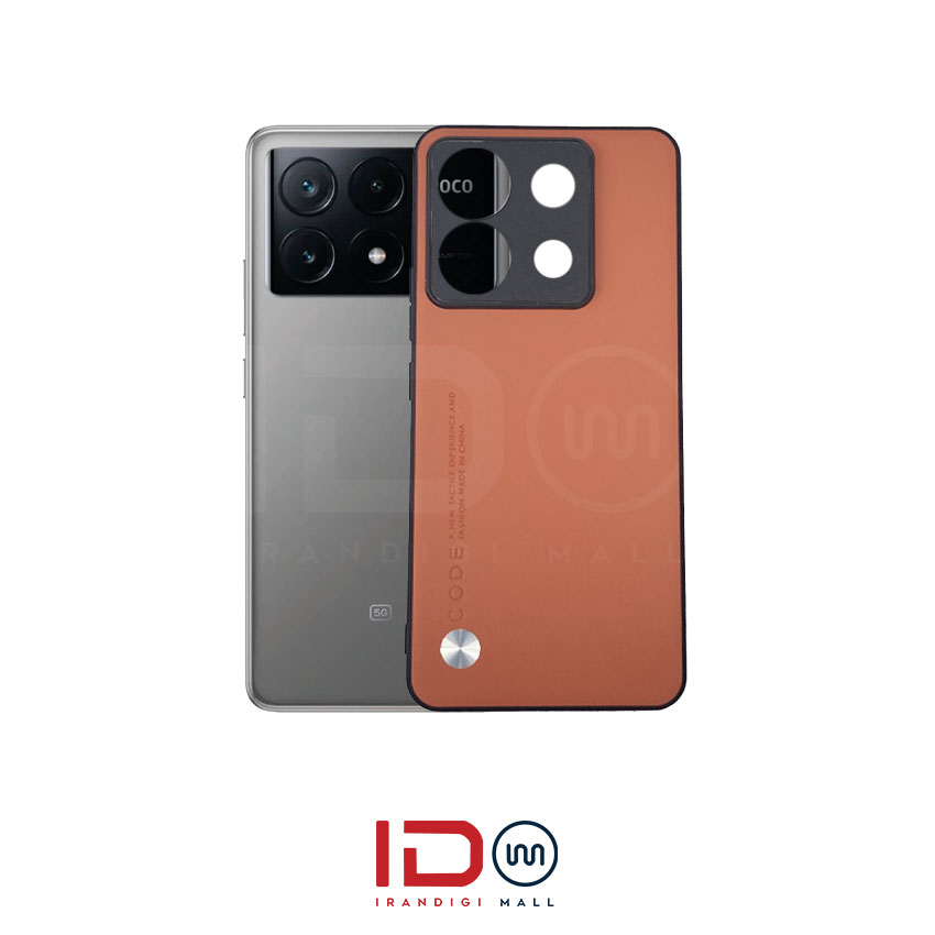 قاب چرمی لاکچری گوشی شیائومی مدل POCO X6 PRO برند CODE رنگ نارنجی