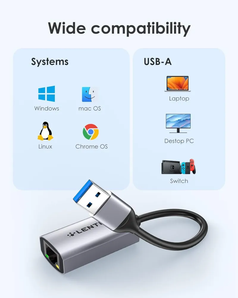 مبدل USB A به HU604 Gigabyte RJ45 برند لنشن LENTION — تصویر ۳