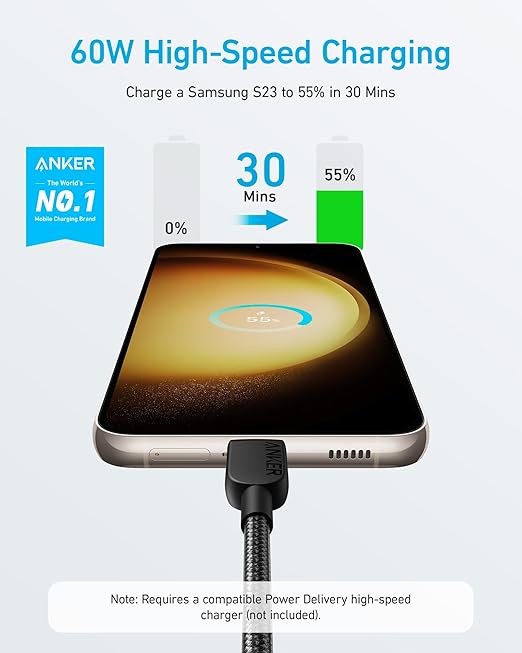 کابل شارژ انکر تایپ سی پک دوتایی 60 وات Anker USB C to USB C Cable, 60 W USB C Cable, USB C Charging Cable — تصویر ۴
