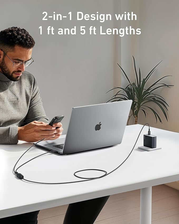 کابل شارژ usb-c انکر 2 در 1 مدل A8895 140W 1.8m — تصویر ۴