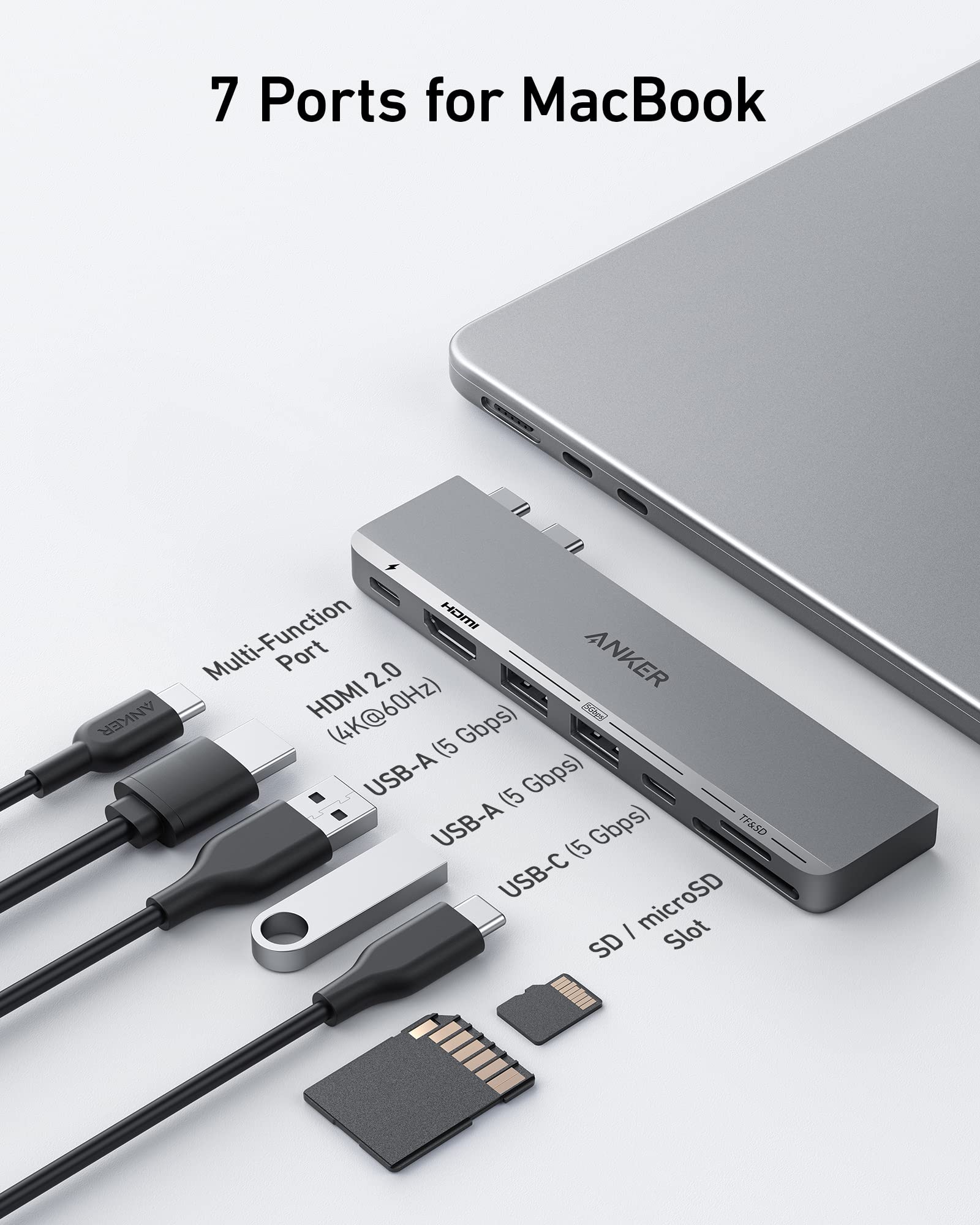 هاب 7 پورت انکر مک بوکی Anker 547 USB-C Hub (7-in-2, for MacBook) A8354 — تصویر ۴