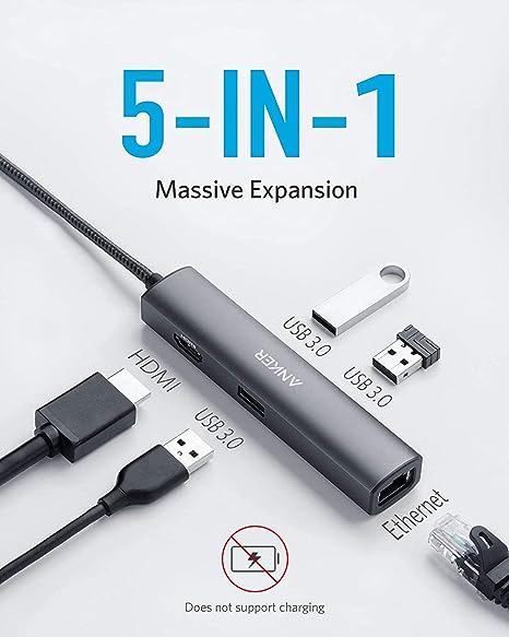 هاب 5 پورت انکر usb-c اورجینال Anker Hub 5-in-1 مدل A8338 — تصویر ۳