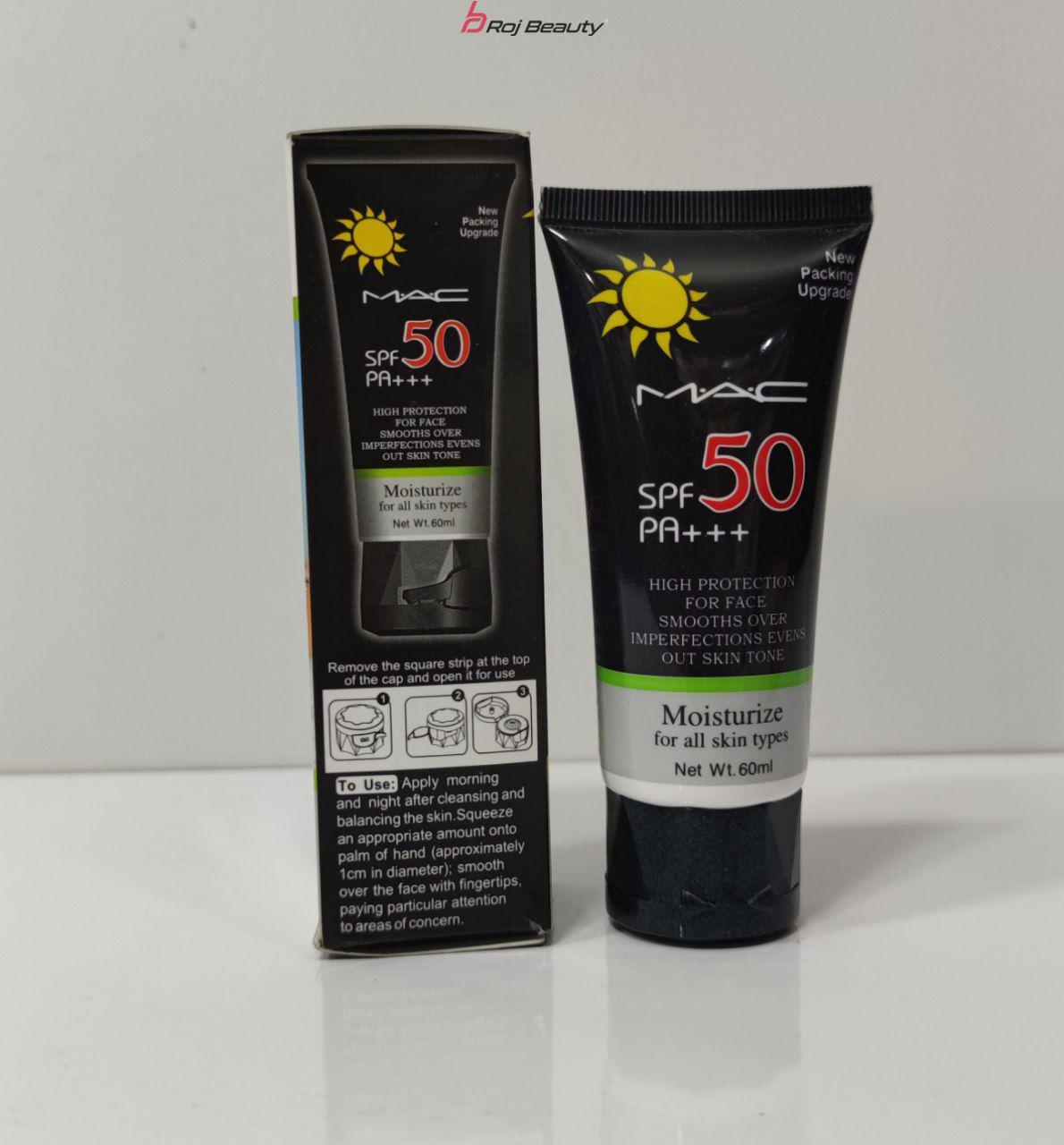 ضد آفتاب بی رنگ مک SPF 50 PA+++ مرطوب کننده برای انواع پوست Net Wt 60m — تصویر ۲