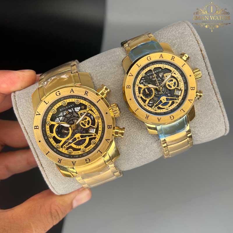 ساعت مچی ست بولگاری طلایی صفحه مشکی BVLGARI 1781 — تصویر ۲