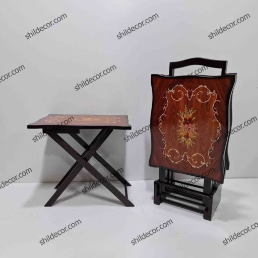 میز عسلی تاشو چمدانی طرح گلبرگ چهار عددی
