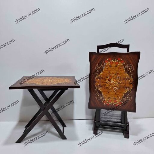 میز عسلی تاشو چمدانی طرح آتش چهار عددی