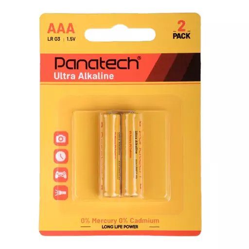 باتری نیم قلمی پاناتک (Panatech) مدل Ultra Alkaline LR03 AAA (کارتی 2 تایی)