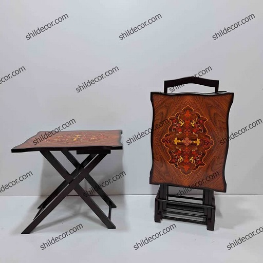 میز عسلی تاشو چمدانی طرح فرش چهار عددی