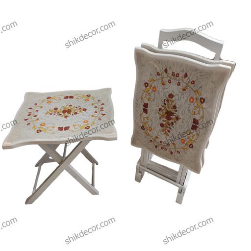 میز عسلی تاشو چمدانی پولیشی سفید کد 38