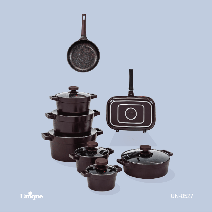 سرویس قابلمه یونیک مدل دیاموند 15 پارچه زرشکی کد UN-8527
