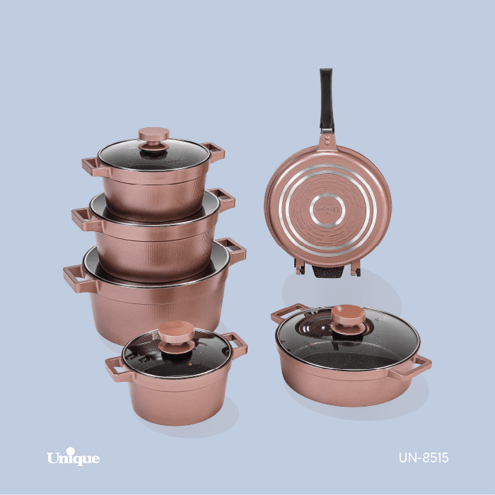 سرویس قابلمه یونیک مدل دیاموند 12 پارچه رزگلد کد UN-8515