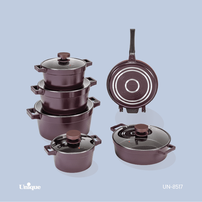 سرویس قابلمه یونیک مدل دیاموند 12 پارچه زرشکی کد UN-8517