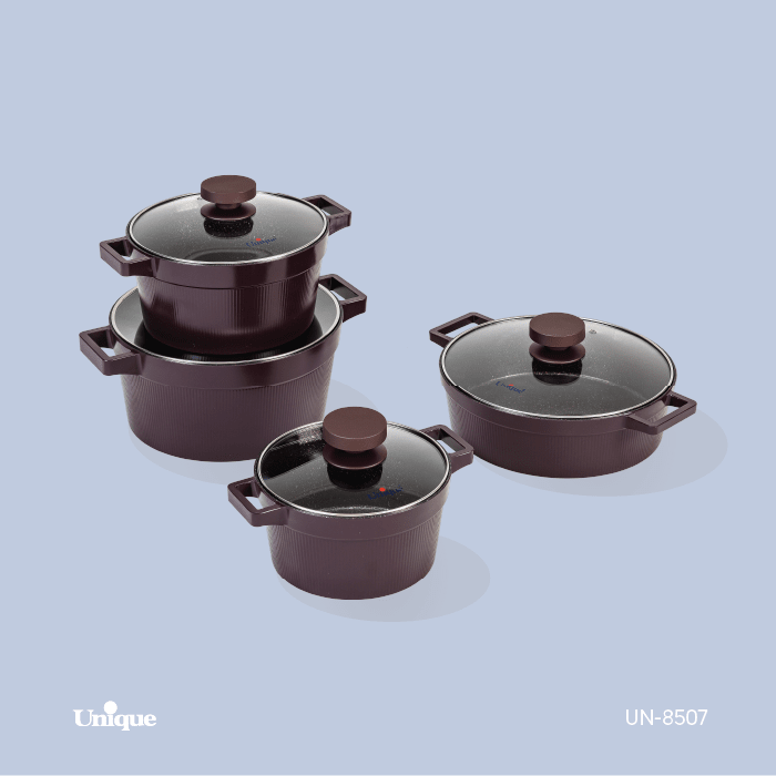 سرویس قابلمه یونیک مدل دیاموند 8 پارچه زرشکی کد UN-8507