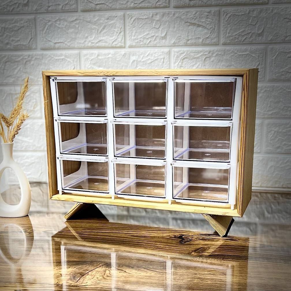 باکس حبوبات و ادویه 9 خانه چوبی مدل bax-adv09