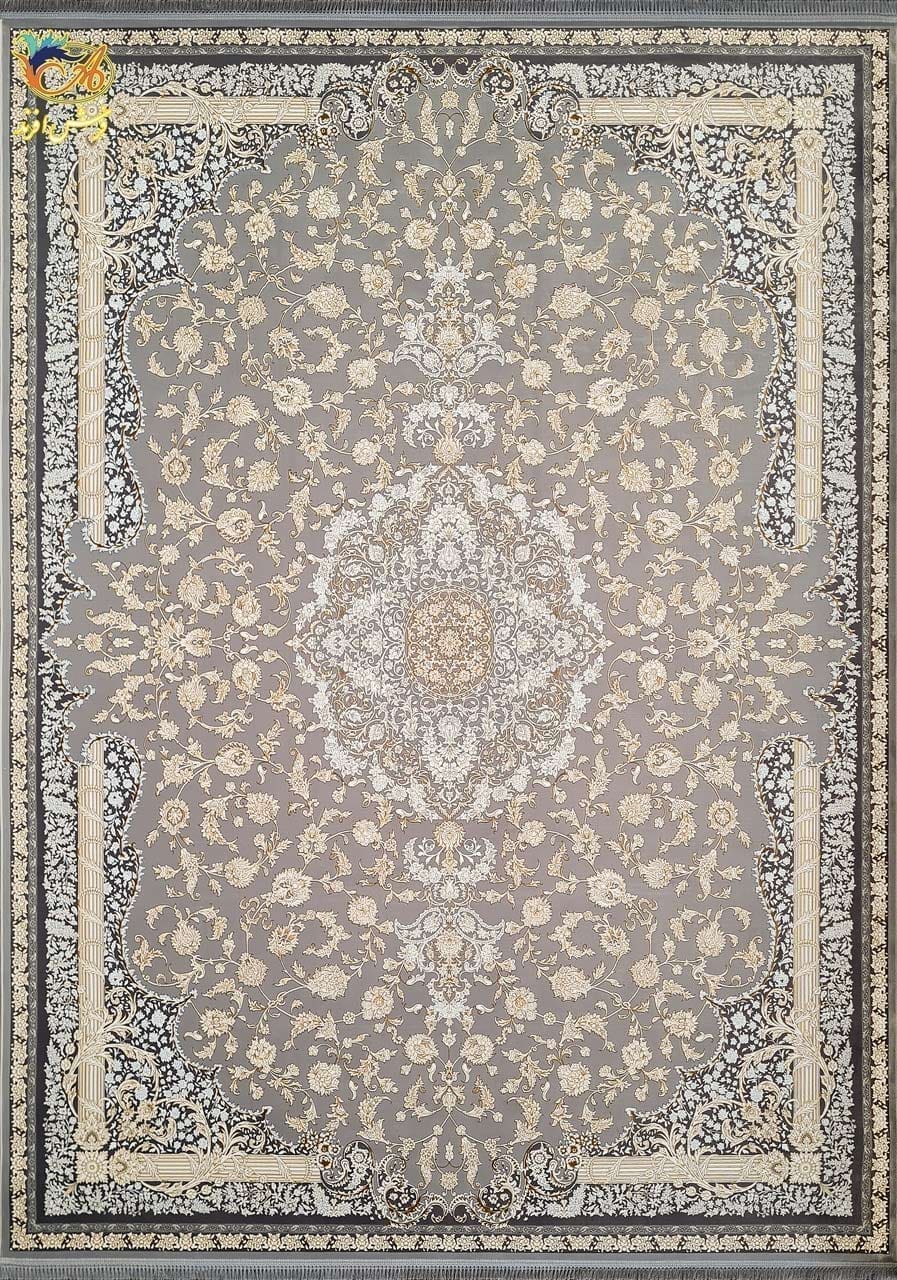 فرش ماشینی افرند 1200 شانه گل برجسته زمینه نقره ای کد 23701 — تصویر ۲