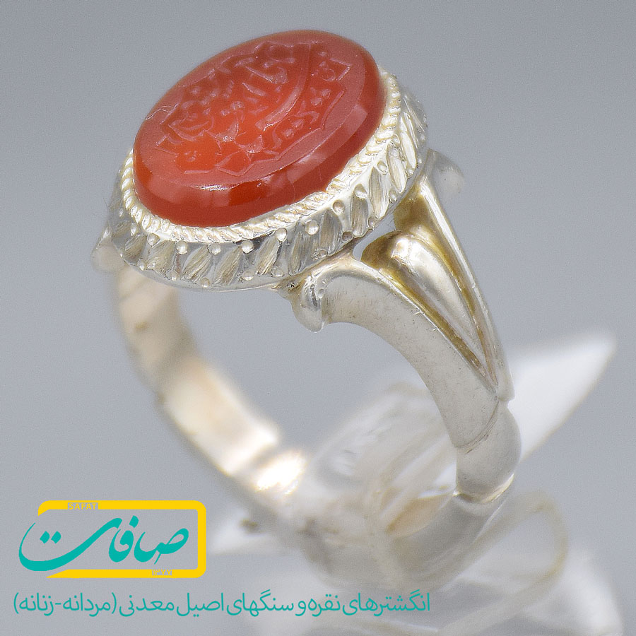 انگشتر عقیق یمنی خطی “یا سیدالشهدا” مردانه «کد 3492» — تصویر ۲