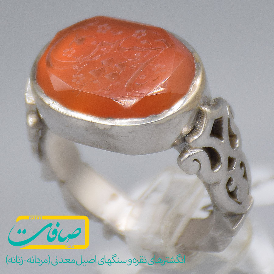 انگشتر عقیق یمنی خطی “یا حسین” مردانه «کد 3453» — تصویر ۲