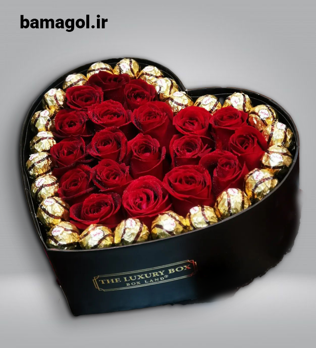 باکس گل طبیعی ولنتاین رز شکلات طرح ولنتاین کد 1085