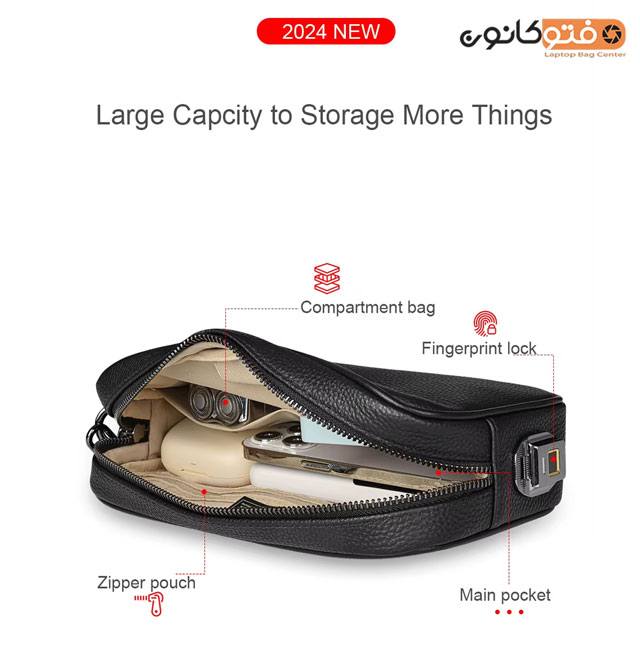 کیف لوازم جانبی ویوو WIWU master genuine leather Fingerprint Lock Pouch — تصویر ۷