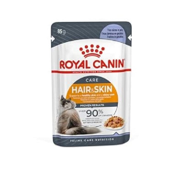 غذای پوچ گربه هیرانداسکین رویال کنین 85 گرمی | royal canin hair and skin pouch