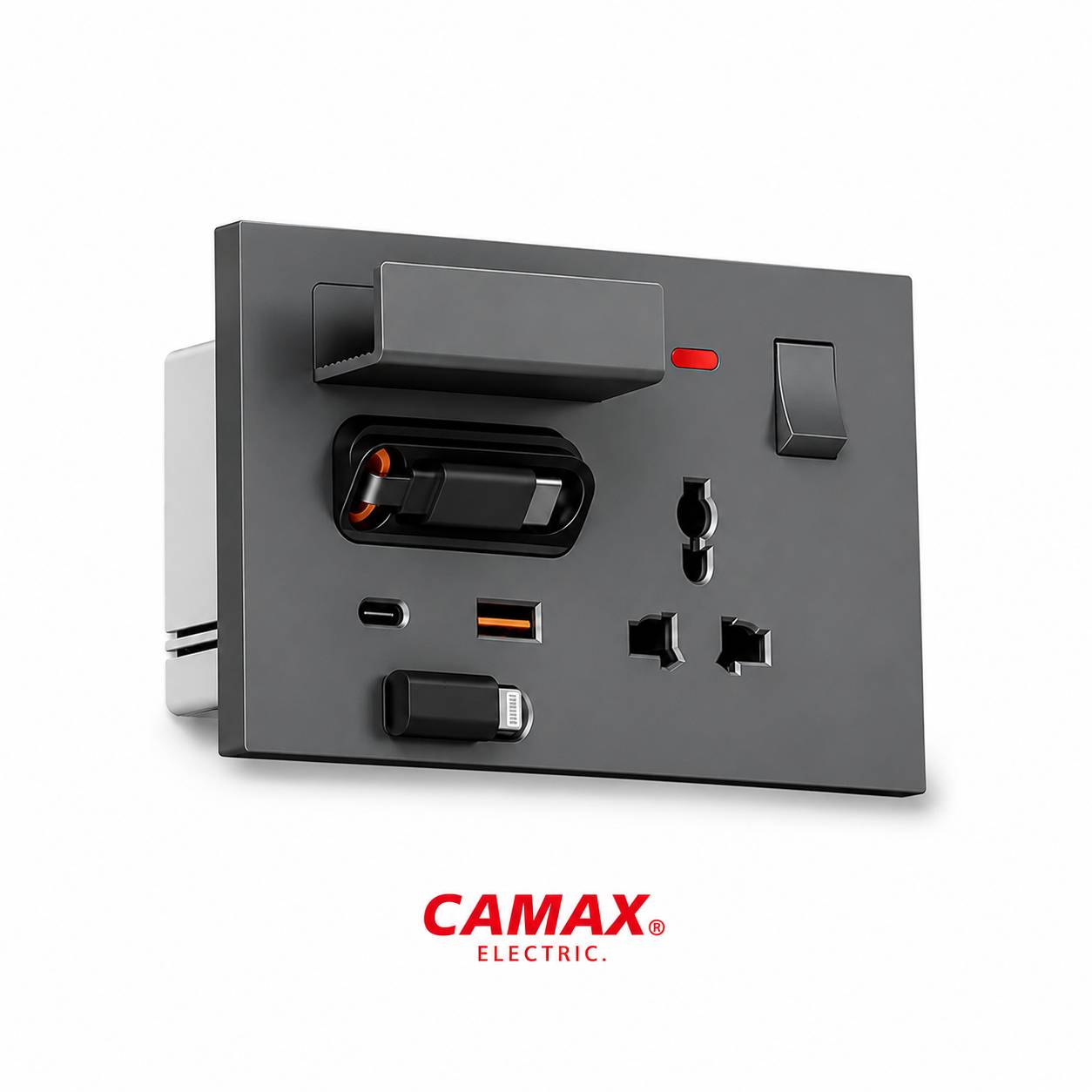 پریز شارژر CAMAX با کابل شارژ جمعشونده | USB-C و USB-A | پریز یونیورسال — تصویر ۲