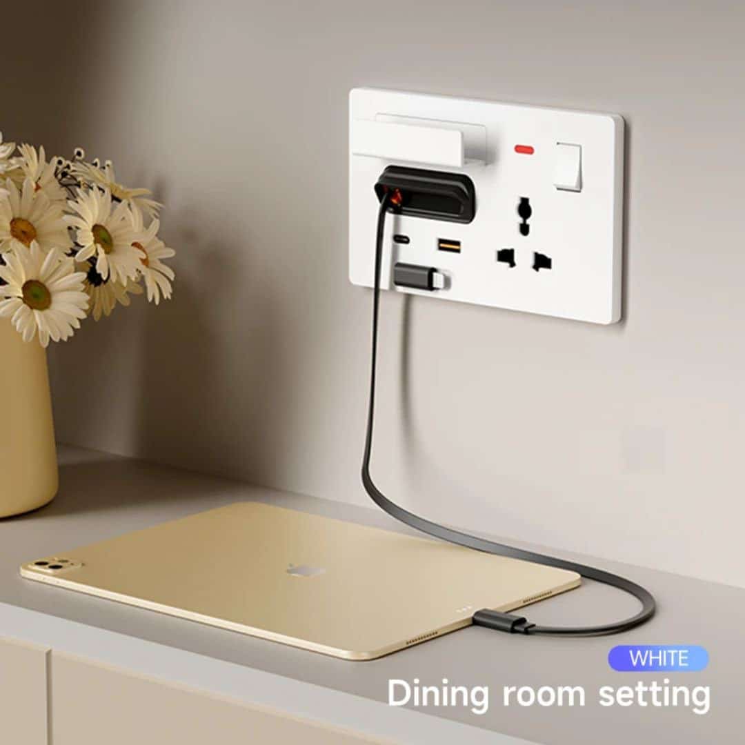 پریز شارژر CAMAX با کابل شارژ جمعشونده | USB-C و USB-A | پریز یونیورسال — تصویر ۴