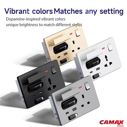پریز شارژر CAMAX با کابل شارژ جمعشونده | USB-C و USB-A | پریز یونیورسال — تصویر ۳