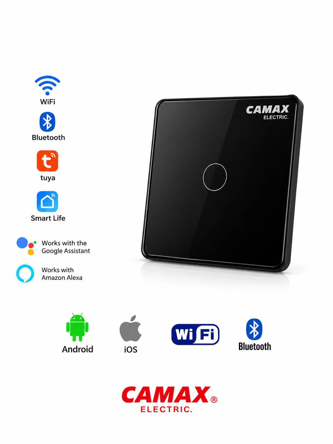 کلید لمسی هوشمند تک پل CAMAX | WiFi و Bluetooth | رله ۱۶ آمپر