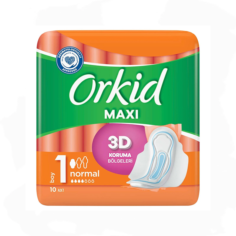 نوار بهداشتی ارکید Orkid سایز نرمال مدل 3D بسته 10 عددی