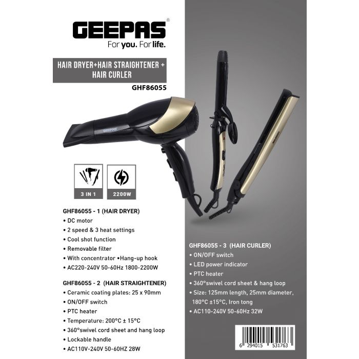 ست سه کاره سشوار اتو مو بابلیس فر کننده جیپاس JEEPAS مدل GHF86055 — تصویر ۳