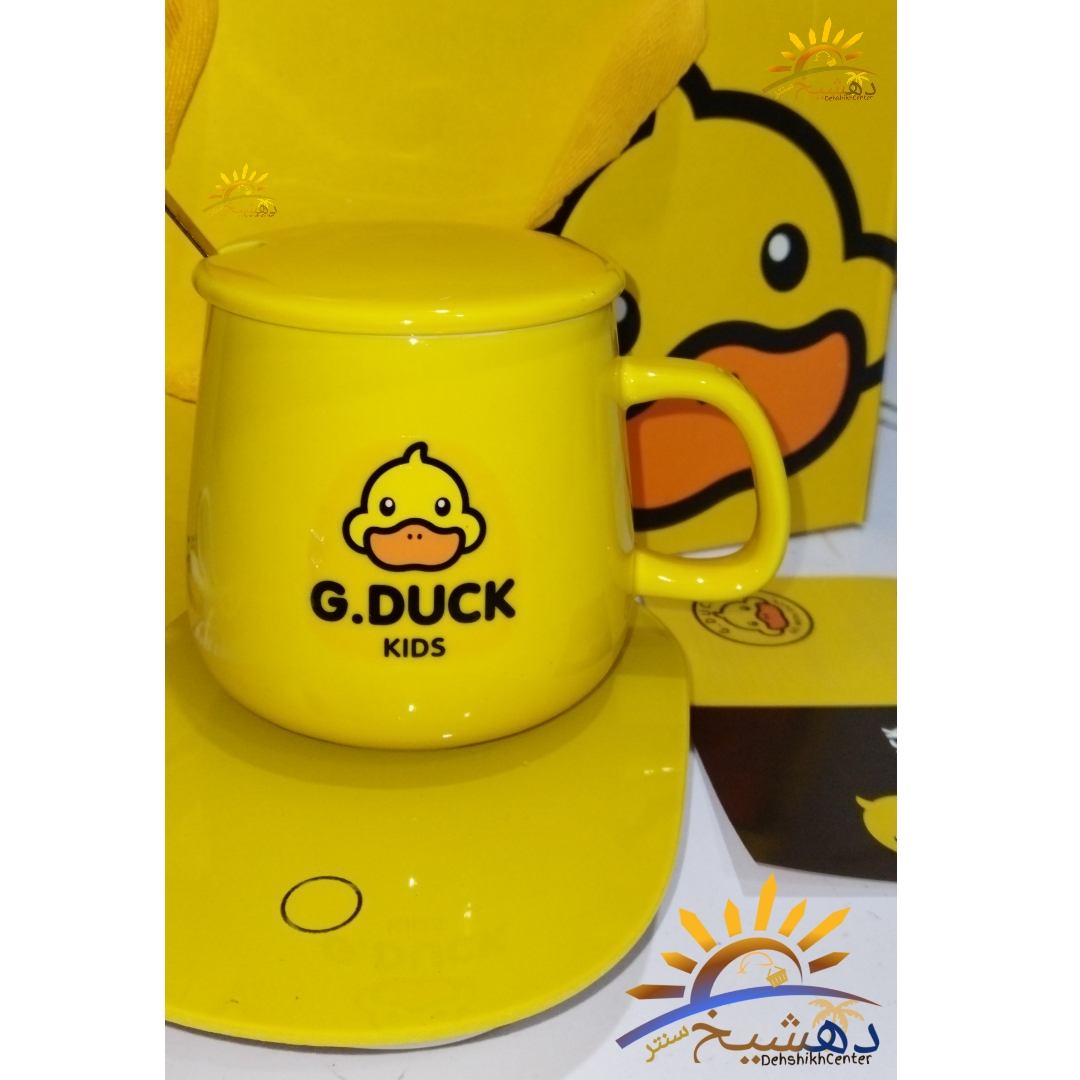 ماگ حرارتی سرامیکی در دار هیتر دار با صفحه گرم کننده برقی مدل 1314 رنگ زرد G.Duck KIDS — تصویر ۲