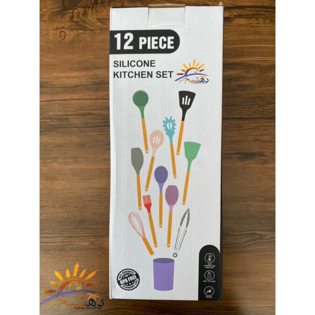 ست کفگیر سیلیکونی 12 پارچه مدل Kitchen Set رنگبندی بنفش ، سبز پررنگ ، سبز کمرنگ ، سیاه ، صورتی ، طوسی — تصویر ۳