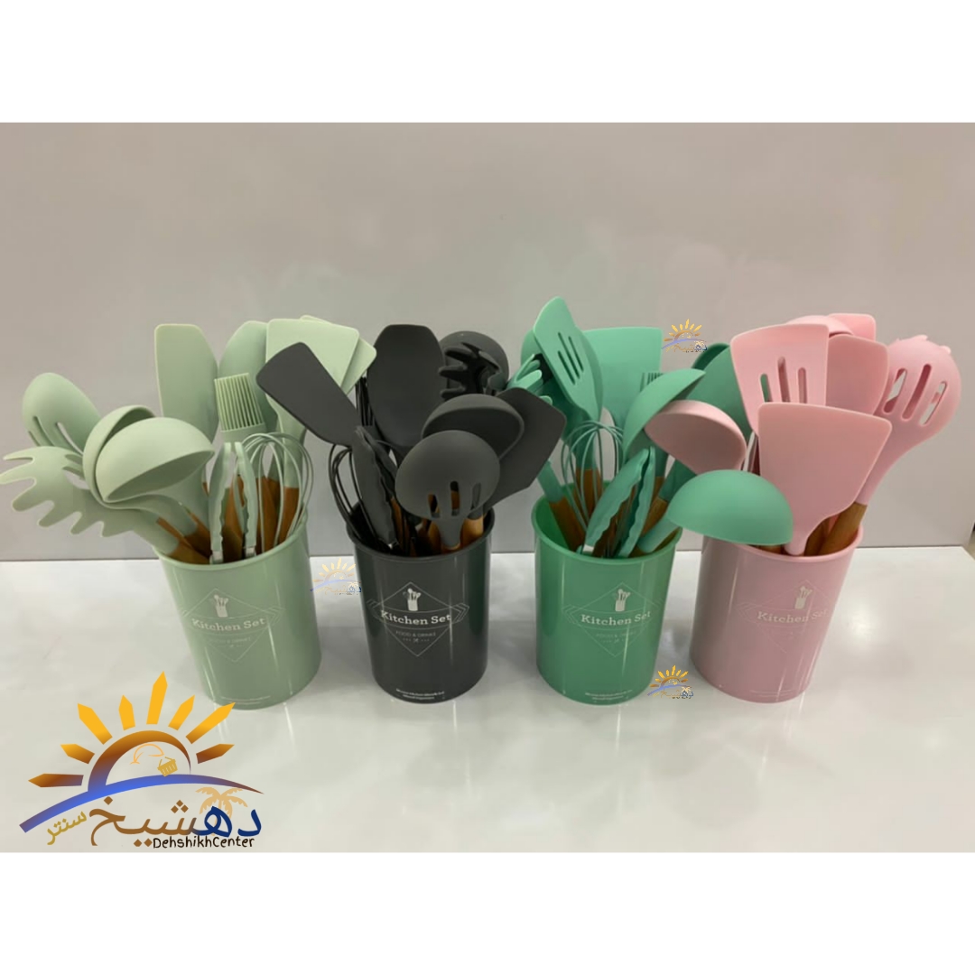 ست کفگیر سیلیکونی 12 پارچه مدل Kitchen Set رنگبندی بنفش ، سبز پررنگ ، سبز کمرنگ ، سیاه ، صورتی ، طوسی — تصویر ۲