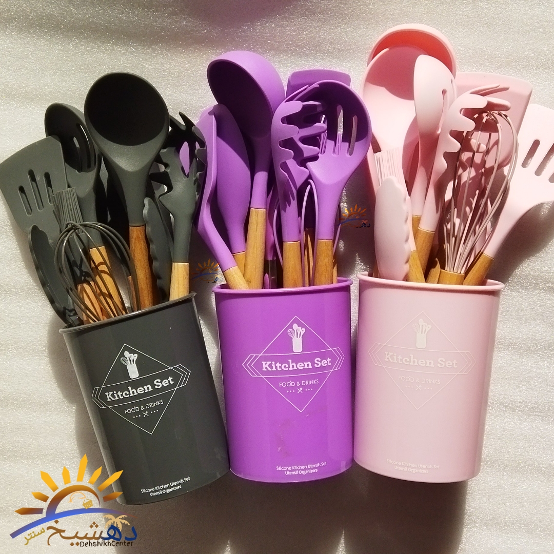 ست کفگیر سیلیکونی 12 پارچه مدل Kitchen Set رنگبندی بنفش ، سبز پررنگ ، سبز کمرنگ ، سیاه ، صورتی ، طوسی — تصویر ۴