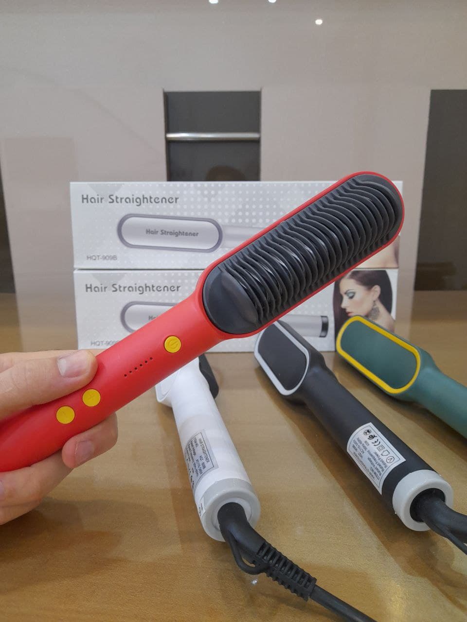 برس حرارتی اتو مو با نوار رنگی صاف کننده Straight Comb FH-909 در چهار رنگبندی مشکی – سفید – قرمز – سبز — تصویر ۴