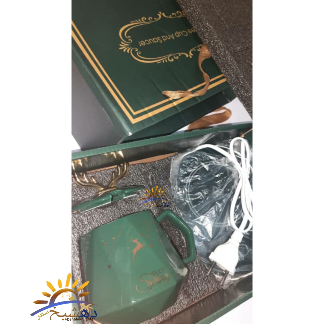 ماگ حرارتی چند ضلعی سرامیکی در دار هیتر دار با صفحه گرم کننده برقی مدل 1314 رنگ سبز و صورتی کادویی HELLO SPRING — تصویر ۷