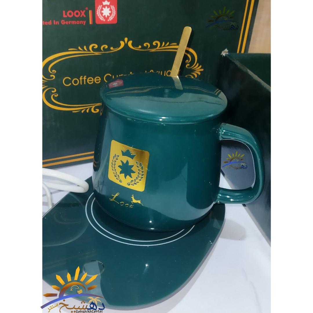 ماگ حرارتی سرامیکی در دار هیتر دار با صفحه گرم کننده برقی مدل 1314 رنگ سبز کادویی LOOX — تصویر ۵