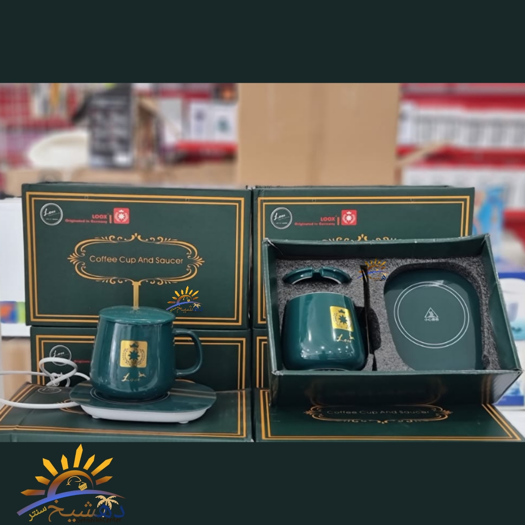 ماگ حرارتی سرامیکی در دار هیتر دار با صفحه گرم کننده برقی مدل 1314 رنگ سبز کادویی LOOX — تصویر ۲
