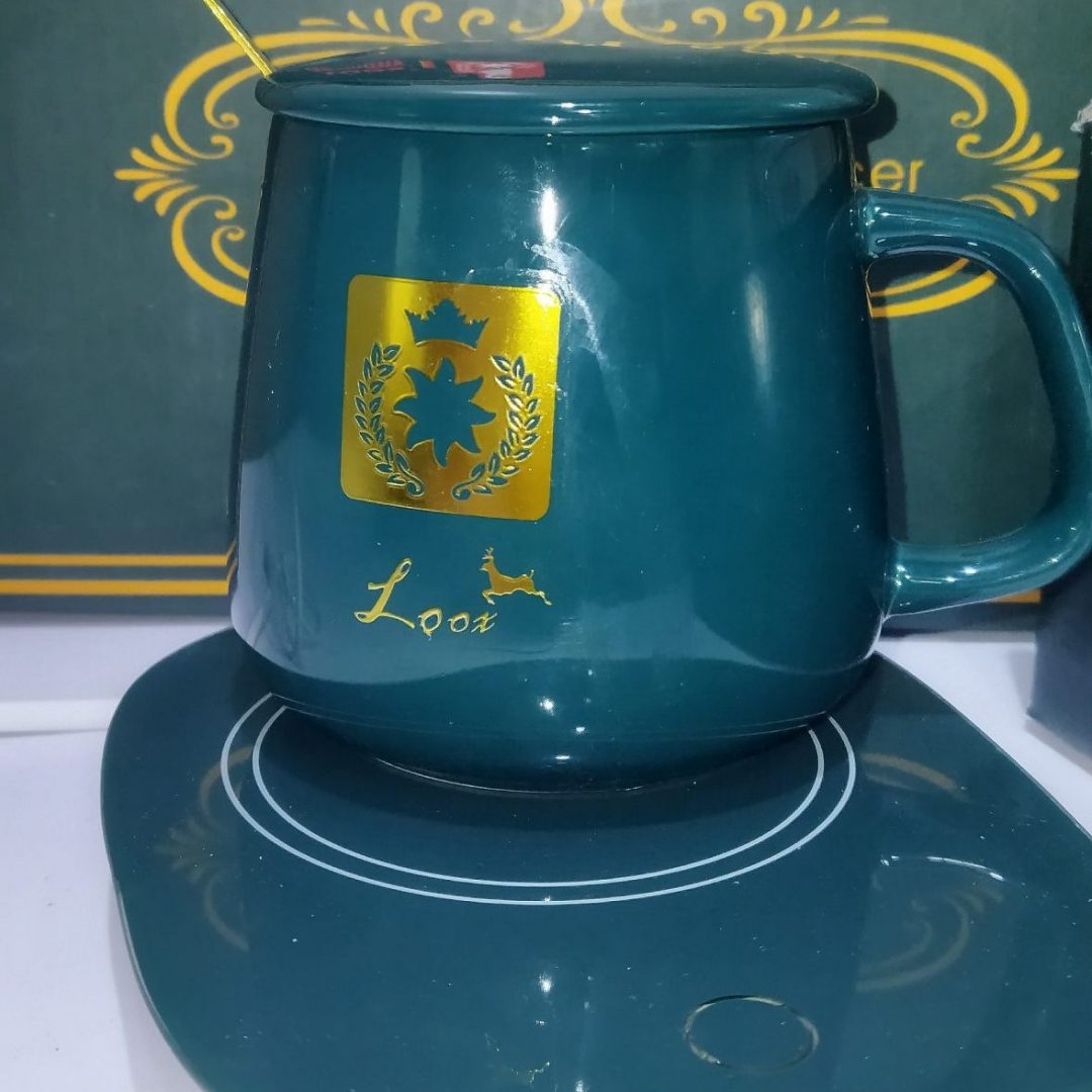 ماگ حرارتی سرامیکی در دار هیتر دار با صفحه گرم کننده برقی مدل 1314 رنگ سبز کادویی LOOX — تصویر ۴