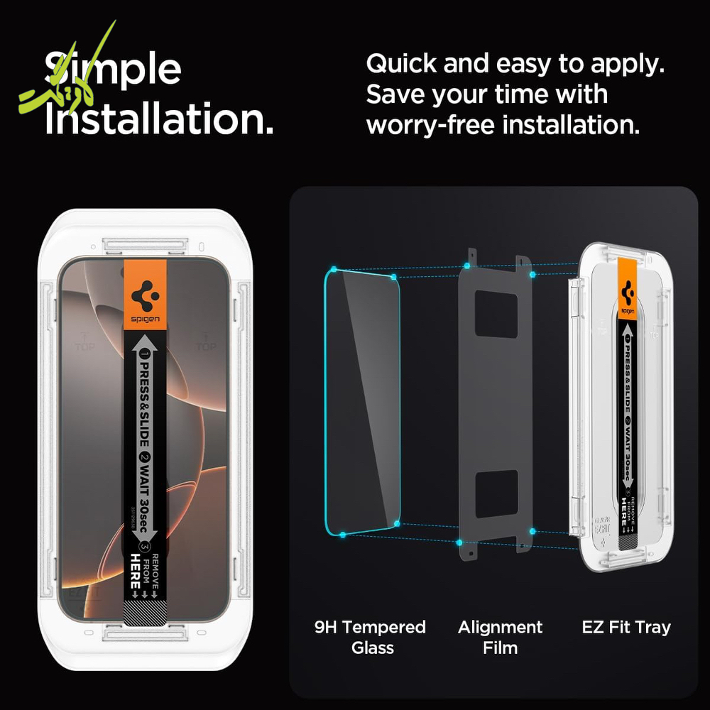 گلس آیفون ۱۶ پرومکس اسپیگن iPhone 16 ProMax Screen Protector Glas.tR EZ Fit HD همراه با ابزار نصب پک (دوعددی) — تصویر ۷